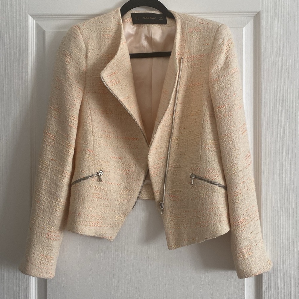 ZARA tweed zipped with zipped pockets cotton blend Size Small